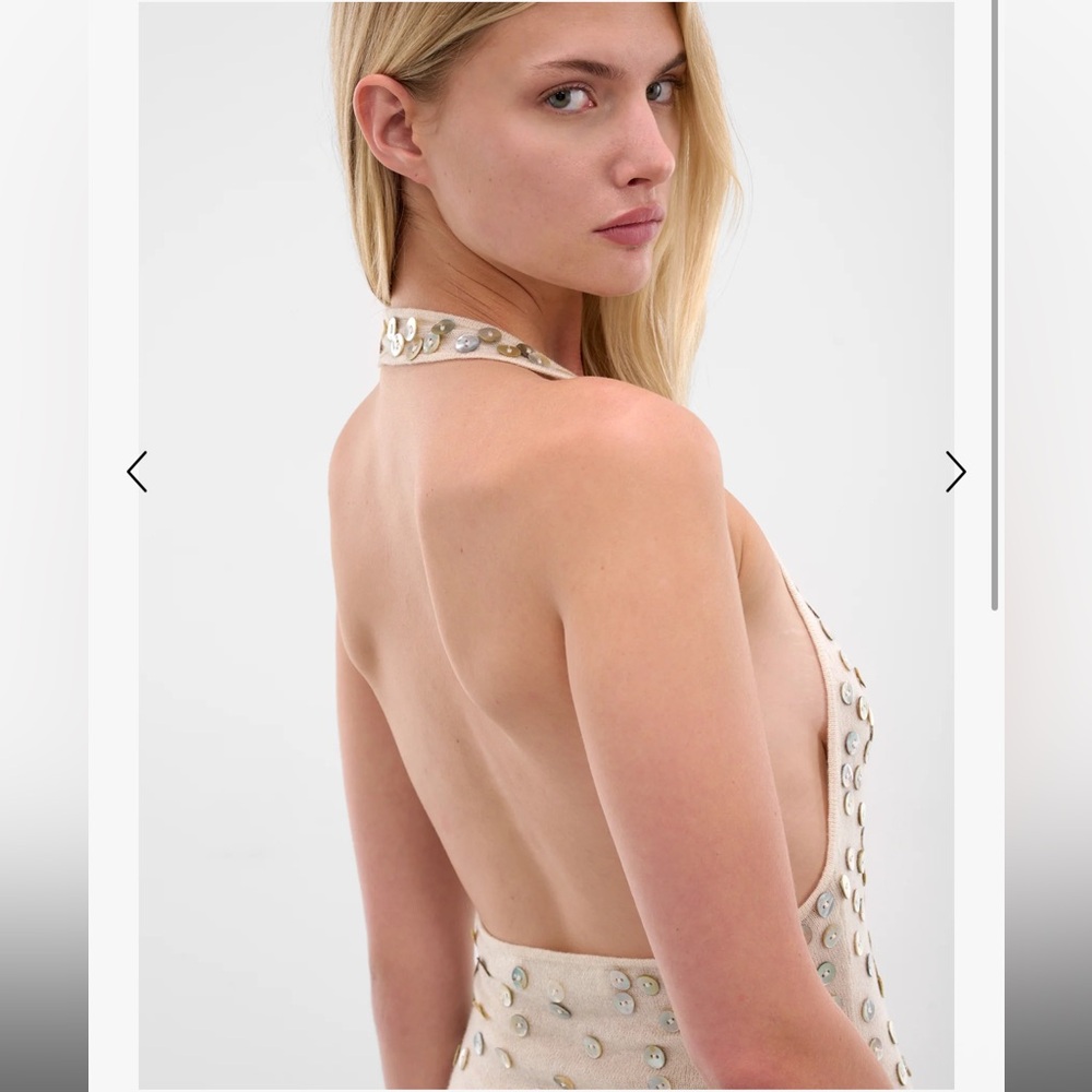 Aya Muse Oriel mini dress cream cashmere Elegant Cream Halter Dress - Picture 5 of 7